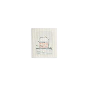 Linge de carte de vœux Petite maison avec neige